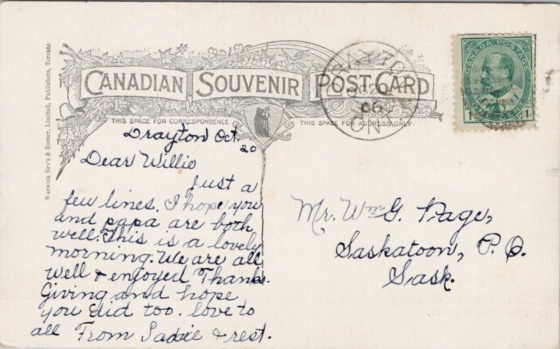 Drayton Ontario School ?? c1906 Warwick & Rutter Postcard G8