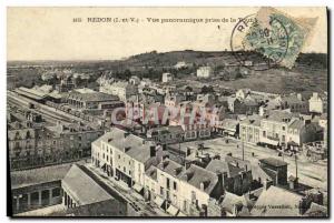 Old Postcard Redon panoramic view taking the Tour Train Station