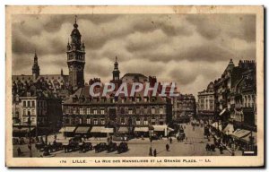 Old Postcard Lille Manneliers the street and the main square