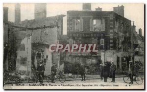 Old Postcard Senlis September 1914 Street of the Republic Army Velo Cycle