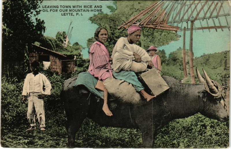 PC CPA PHILIPPINES, LEAVING TOWN WITH RICE AND OIL, Vintage Postcard (b19089)