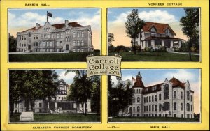 Waukesha Wisconsin WI Carroll College Multi-View Linen Vintage Postcard