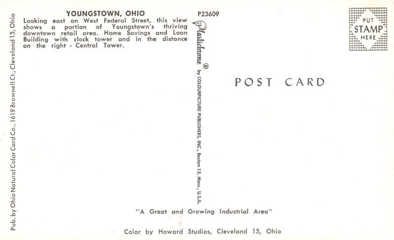 Vintage Postcard Looking East West Federal Street Downtown Youngstown Ohio OH