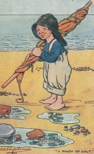 A Pinch Of Salt Beach Umbrella Rubber Crazy Hat Old Comic Postcard