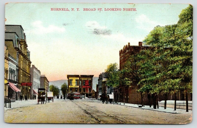 Hornell NY~Broad Street~Shattuck Opera House~Knights Maccabees~Trolley~1908 