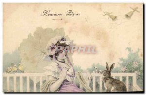 Bunny Rabbits Postcard Old Woman