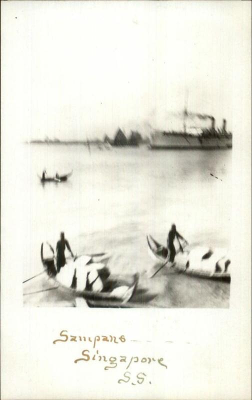 Sampans Boats Singapore c1910 Real Photo Postcard