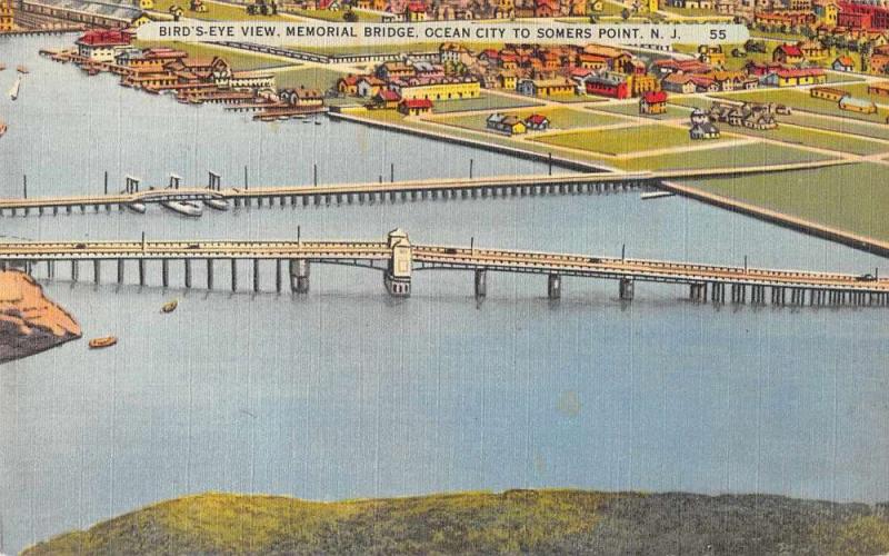 Somers Point New Jersey Memorial Bridge Birds Eye View Vintage Postcard J2531363