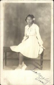 Black Americana Beautiful Young Woman Studio Pose c1940s Real Photo Postcard