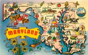 1950s Map Attraction Maryland postcard Tichnor 12675