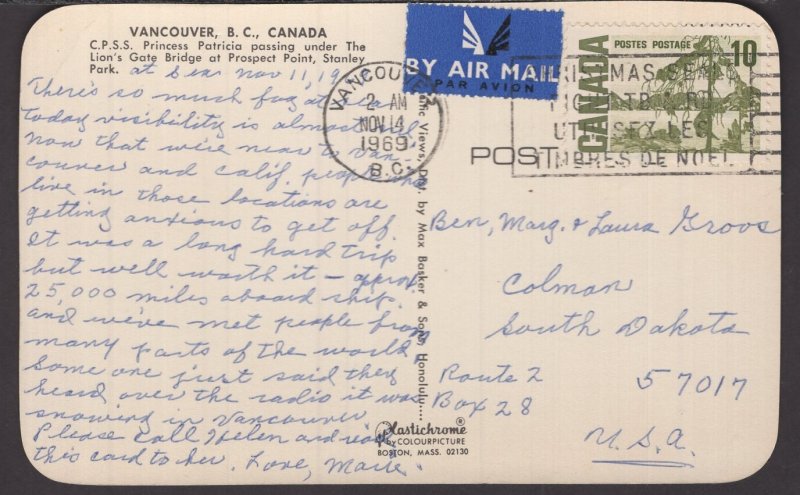 BC VANCOUVER CPSS Princess Patricia under Lion's Gate Bridge pm1969  Chrome