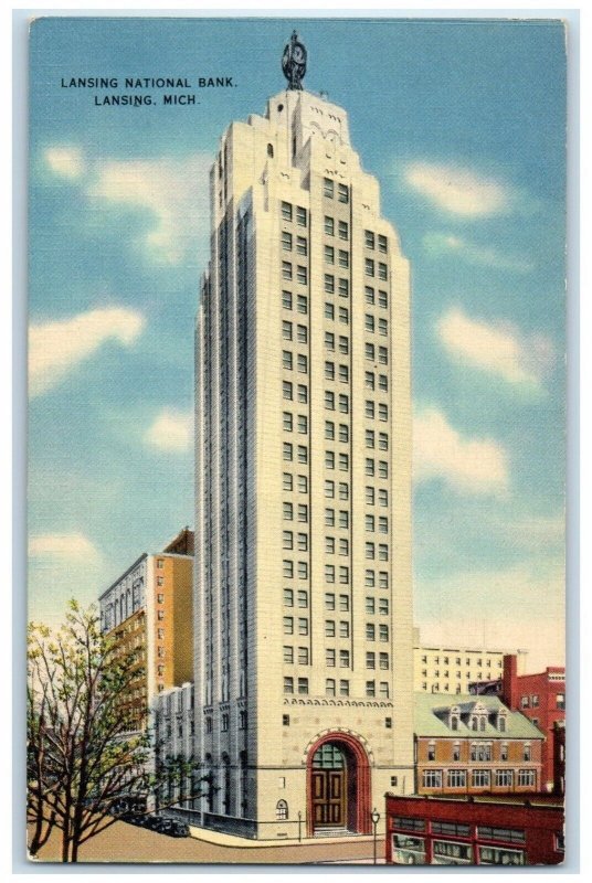 c1940 Exterior View Lansing National Bank Building Lansing Michigan MI Postcard