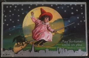 1919 New York Usa Picture Postcard PPC Cover Jolly Halloween Witch