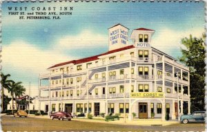 St Petersburg, FL Florida  WEST COAST INN HOTEL  ca1940's Advertising Postcard
