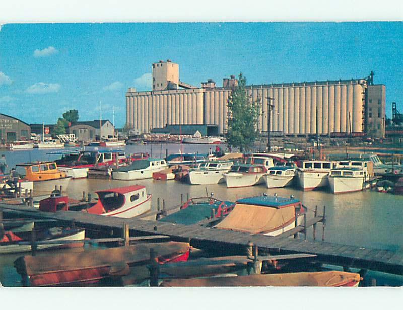 Pre-1980 FACTORY & GULF GAS PUMP BEHIND BOAT MARINA Erie Pennsylvania PA hn6024