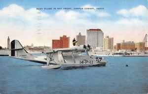 Corpus Christi Texas Navy Plane Bay Front Waterfront Antique Postcard K107257