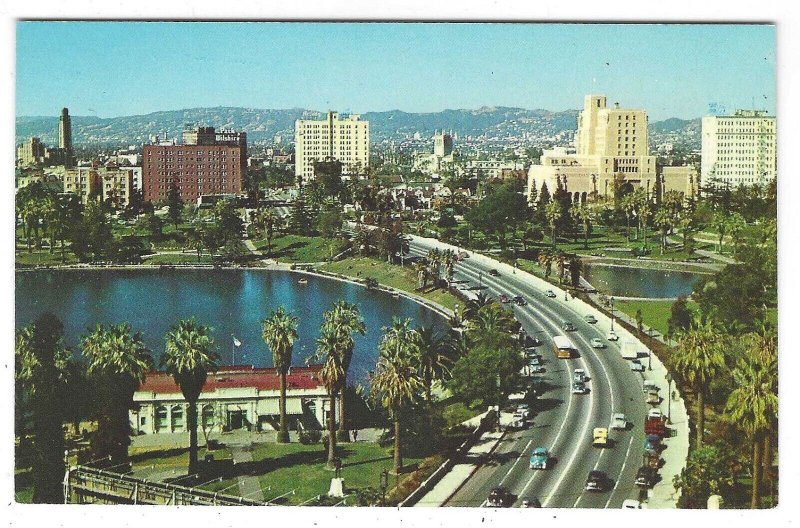 Postcard, Wilshire Boulevard Thru Mac Arthur Park, Los Angeles, California 