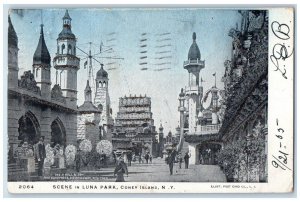 1905 Scene Luna Park Amusement Carnival Rides Coney Island Pennsylvania Postcard 