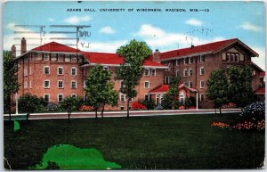 VINTAGE POSTCARD ADAMS HALL AT THE UNIVERSITY OF WISCONSIN AT MADISON [faults]