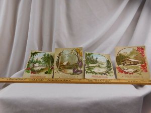 Lot of 4 Victorian Christmas Trade Cards Tulip Soap Snow Holly Crocus House F43