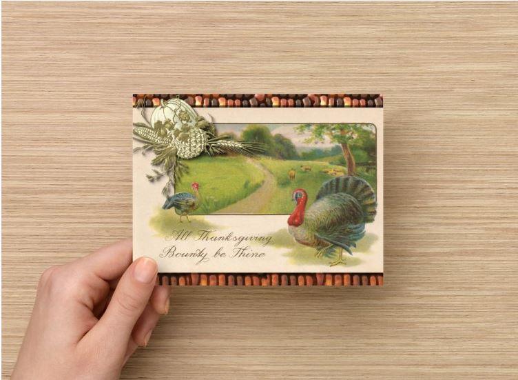 Handmade Postcard Set of 6 Traditional Thanksgiving Turkey Vintage Reproduction