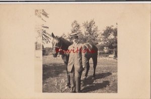 RPPC Postcard Man Standing Next to Horse c. 1900s