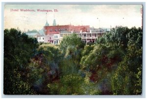 Waukegan Illinois Postcard Hotel Washburn Exterior Building 1911 Vintage Antique