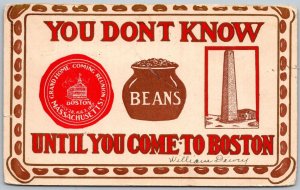 Boston Massachusetts 1907 Postcard You Don't Know Beans Beanpot Reunion Seal