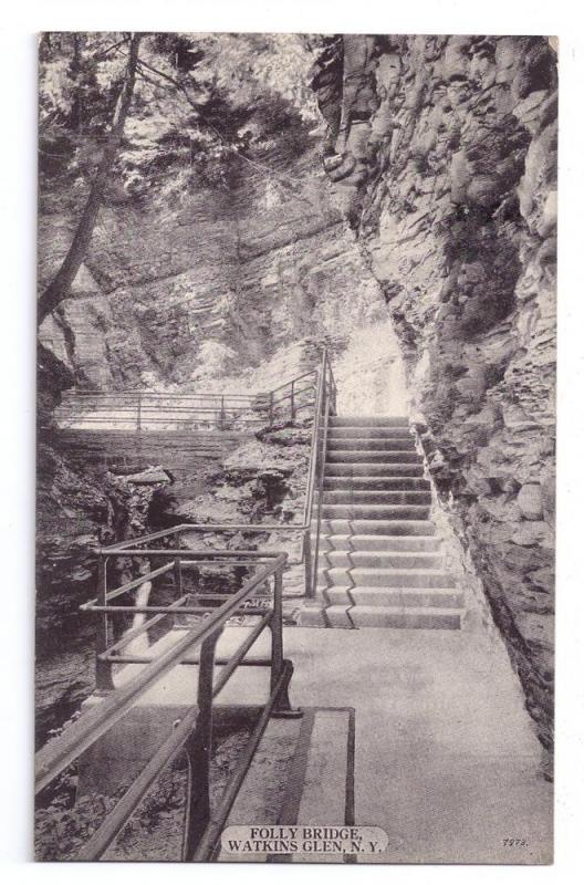 Watkins Glen NY Folly Bridge Vintage 1912 Acmegraph Postcard