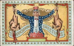 Thanksgiving Uncle Sam Plucked Dead Turkeys Patriotic c1910 Postcard