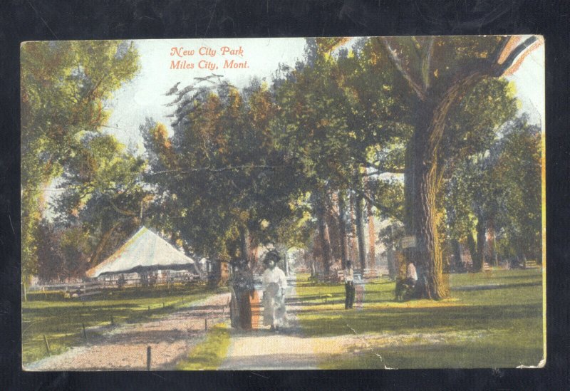 MILES CITY MONTANA DOWNTOWN CITY PARK VINTAGE POSTCARD 1912 RANDALIA IOWA