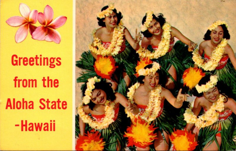 Hawaii Greetings From The Aloha State With Beautiful Hula Girls 1969