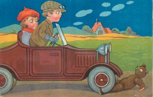 Teddy bear car accident drawn children automobile caricature (damaged back) 1932 