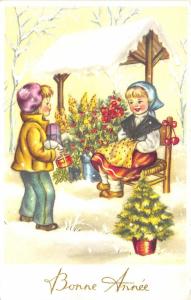 BG8579 boy and girl children fir gifts   bonne annee new year greetings france