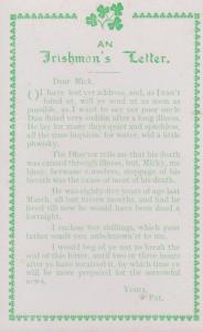 An Irishmans Letter Five Shillings Money Comic Songcard Antique Poem Postcard