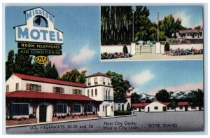 Boise Idaho ID Postcard Mission Motel Exterior Building Multiview 1954 Vintage