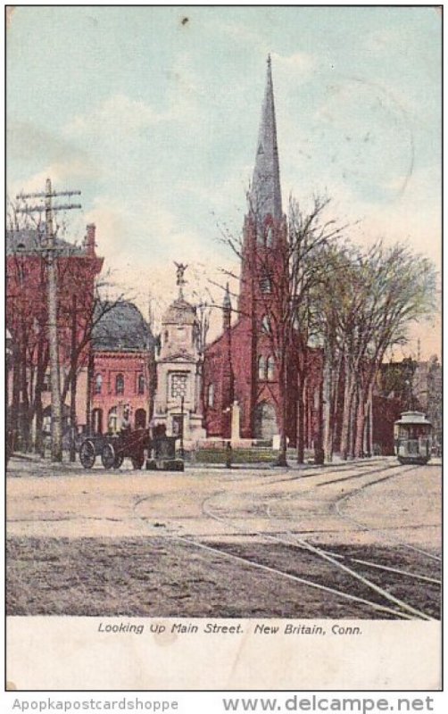 Connecticut New Britain Looking Up Main Street With Trolley 1909