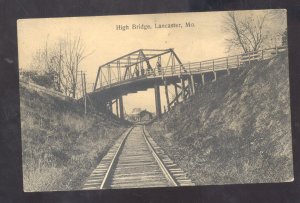 LANCASTER MISSOURI MO. HIGH BRIDGE RAILROAD TRACKS 1908 VINTAGE POSTCARD