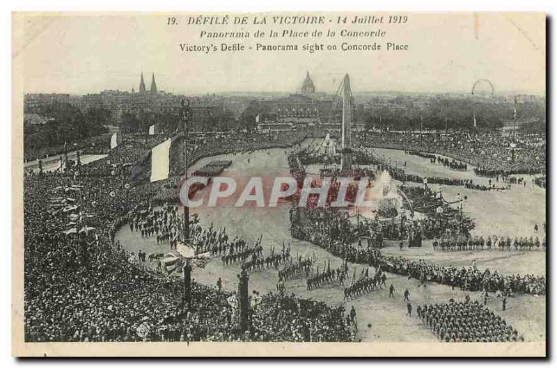 Old Postcard Defile Victory 14 July 1919 panorama of the Concorde Square Mili...