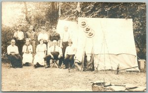 CAMP LIFE US FLAGS TENT SELLERSVILLE PA CANCEL ANTIQUE REAL PHOTO POSTCARD RPPC