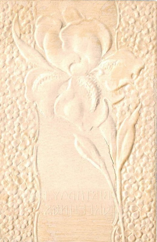 BIRTHDAY GREETINGS FLOWER EMBOSSED POSTCARD (c. 1910)