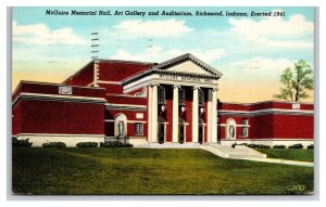 Mcguire Memorial Hall Richmond Indiana IN Linen Postcard Z10