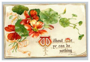 Vintage 1910's Tuck's Postcard Nice Orange Green Flowers Religious Quote