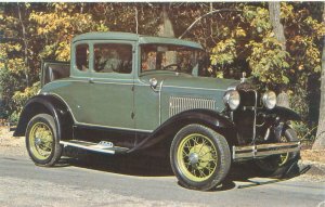 1938 Green Ford Model A Rumble Seat Coupe Chrome Postcard Unposted, Dexter Press