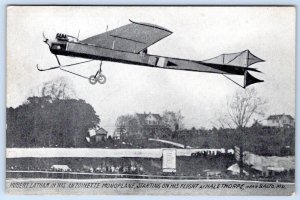 1910's HUBERT LATHAM MONOPLANE STARTING FLIGHT HALETHORPE BALTIMORE MD POSTCARD