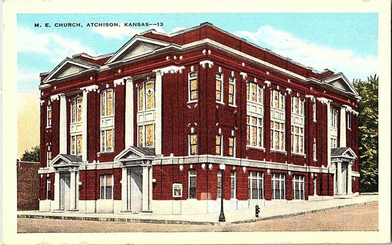 M. E. Church Atchison Kansas Vintage Postcard Standard View Card