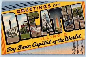 c1940's Greetings From Decatur Soy Bean Capital Illinois Correspondence Postcard