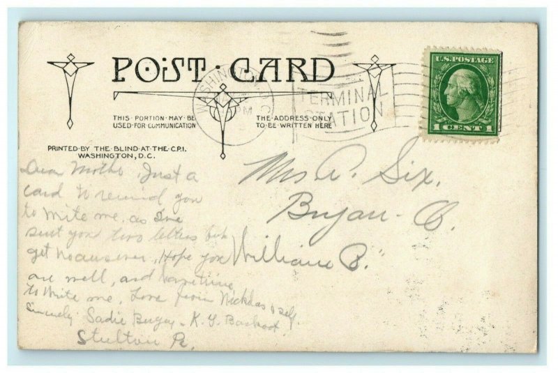 US Treasury Washington DC Terminal Station Cancel 1913 Vintage Antique Postcard