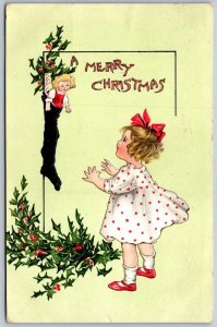 Postcard New York NY Christmas Child Girl Stocking Doll Holly 1912 Tuck