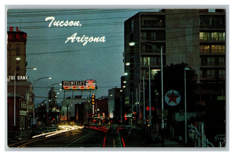 1961 Downtown Tucson Arizona Postcard Vintage Standard View Card Old Cars Signs 